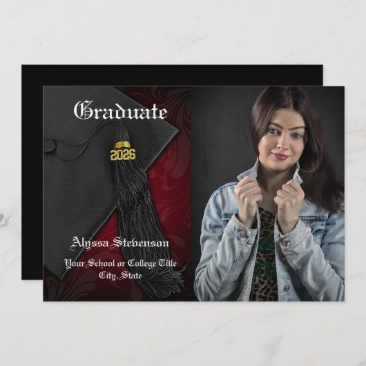 Klasse des Red Tassel Dignified Abschluss 2025 Einladung (Vorne/Hinten)