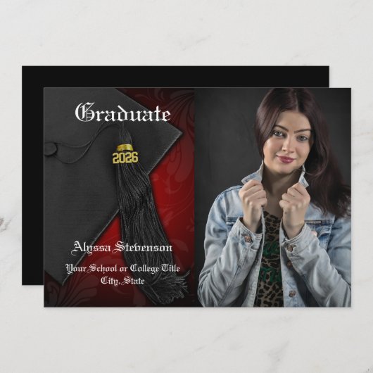 Klasse des Red Tassel Foto Abschlusses 2025 Einladung (Vorne/Hinten)