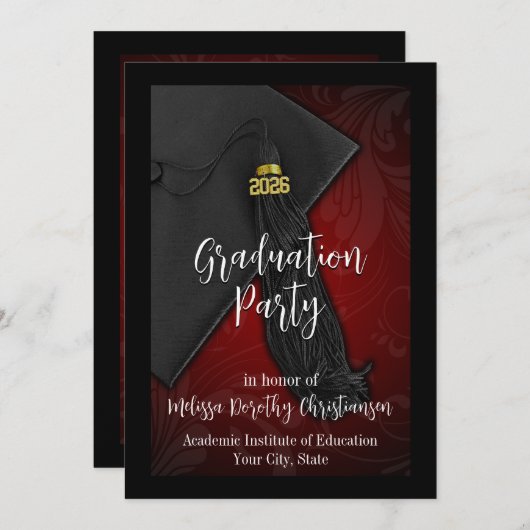 Klasse des Red Tassel-Uni-Abschlusses 2025 Einladung (Vorne/Hinten)