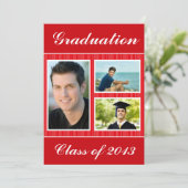 Klasse des Red White Striping Abschluss 3 Foto 201 Einladung (Stehend Vorderseite)