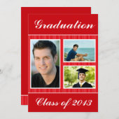 Klasse des Red White Striping Abschluss 3 Foto 201 Einladung (Vorne/Hinten)