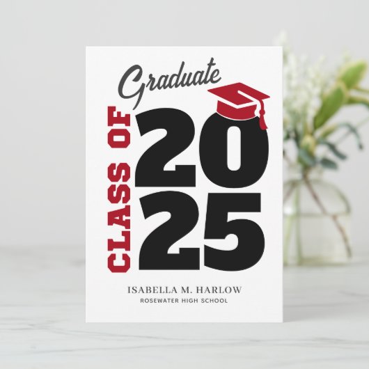 Klasse des Retro-Abschlusses Rot und Schwarz 2025 Einladung (Stehend Vorderseite)
