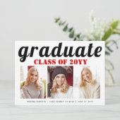 Klasse des roten Typografie-Fotos mit Hochschulabs Einladung (Stehend Vorderseite)