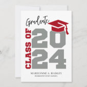 Klasse des roten und grauen Abschlusses 2024 Einladung (Vorderseite)