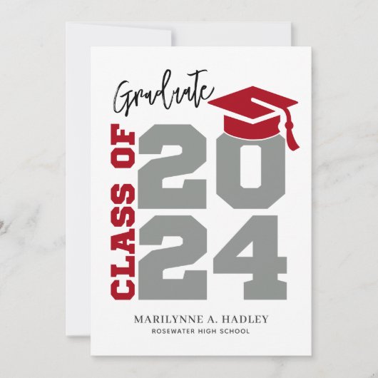 Klasse des roten und grauen Abschlusses 2024 Einladung (Vorderseite)