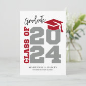 Klasse des roten und grauen Abschlusses 2024 Einladung (Stehend Vorderseite)