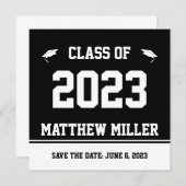 Klasse des Save the Date Schwarz-weißen Abschlusse Ankündigung (Vorne/Hinten)