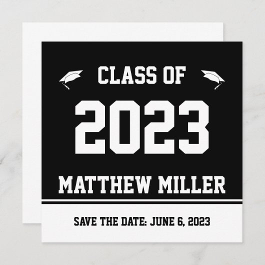 Klasse des Save the Date Schwarz-weißen Abschlusse Ankündigung (Vorne/Hinten)