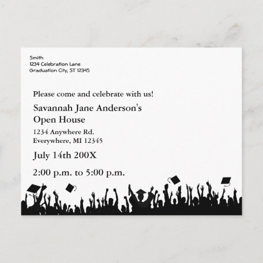 Klasse des Senior Abschluss Open House Ankündigungspostkarte (Rückseite)