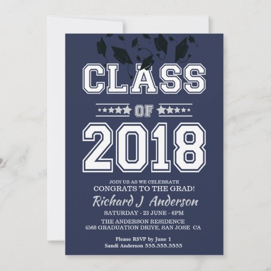 Klasse des Silver and Blue Grad Party 2018 Einladung (Vorderseite)