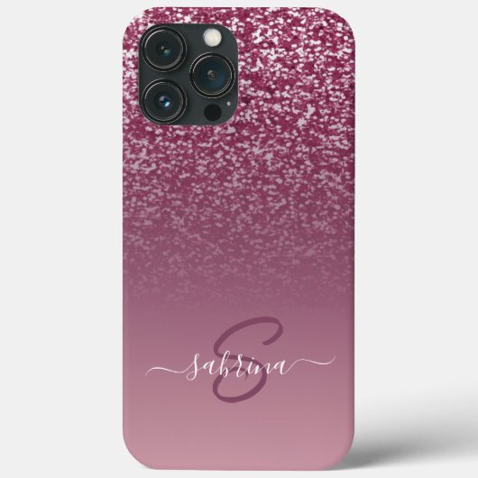 Klasse Eleganter Lila Glitzer Mit Monogramm Name Case-Mate iPhone Hülle (Rückseite)