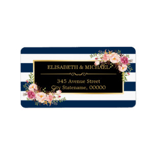 Klasse floraler Wrap Navy Blue DIY Streifen Farbe Adressaufkleber