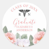 Klasse für das Pflegestudium Pink Floral Aquarell Runder Aufkleber (Vorderseite)