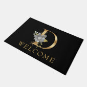 Klasse Gold Monogram D mit Blättern Doormat Fußmatte (Schrägansicht)