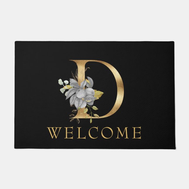 Klasse Gold Monogram D mit Blättern Doormat Fußmatte (Vorderseite)