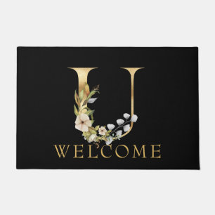Klasse Gold Monogramm U mit floraler Anordnung Fußmatte