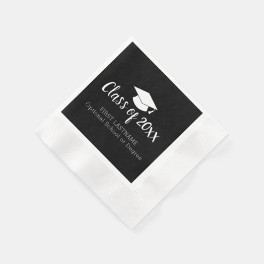 Klasse Jahr und Name Graduation Cap Schwarz-weiß Serviette (Ecke)