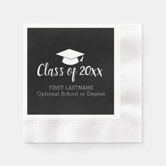 Klasse Jahr und Name Graduation Cap Schwarz-weiß Serviette (Vorderseite)