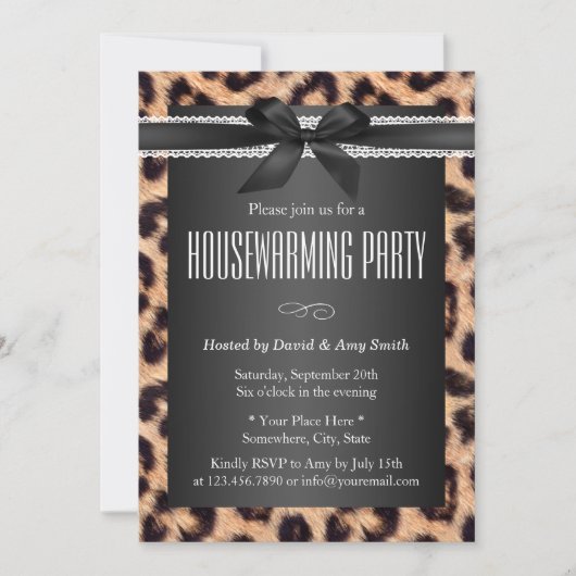 Klasse Leopard Print Black Ribbon Housewarming Einladung (Vorderseite)