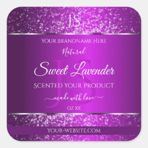 Klasse Lila mit Glitzer Initials Product Labels Quadratischer Aufkleber