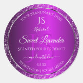 Klasse Lila mit Glitzer Initials Product Labels Runder Aufkleber (Vorderseite)