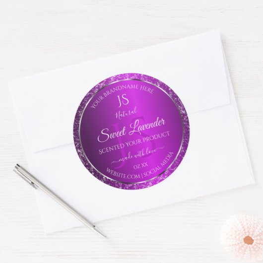 Klasse Lila mit Glitzer Initials Product Labels Runder Aufkleber (Umschlag)
