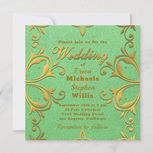 Klasse Luxus Elegantes Gold und grüne Custom Einladung (Vorderseite)