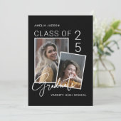 Klasse mit 25 Foto Schwarz-Weiß-Script-Abschluss Ankündigung (Stehend Vorderseite)