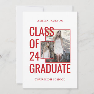 Klasse mit 25 Fotos, offen und rot Einladung