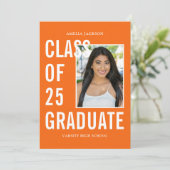Klasse mit 25 Orange White Foto Abschluss Ankündigung (Stehend Vorderseite)
