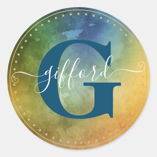 Klasse mit anfänglichem Skriptnamen | Rainbow Colo Runder Aufkleber (Vorderseite)