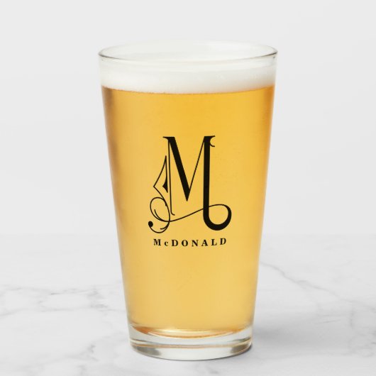 Klasse Monogramm Anfangsbuchstaben M mit Nachname  Glas (Vorne (Gefüllt))