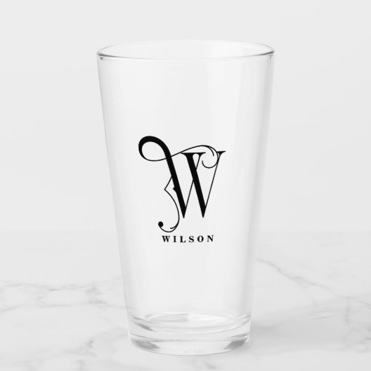 Klasse Monogramm erste W mit bearbeitbarem Nachnam Glas (Vorderseite)