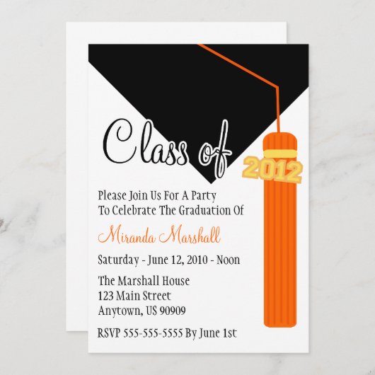 Klasse of 2012 Tassel Abschluss Invite (Orange) Einladung (Vorne/Hinten)
