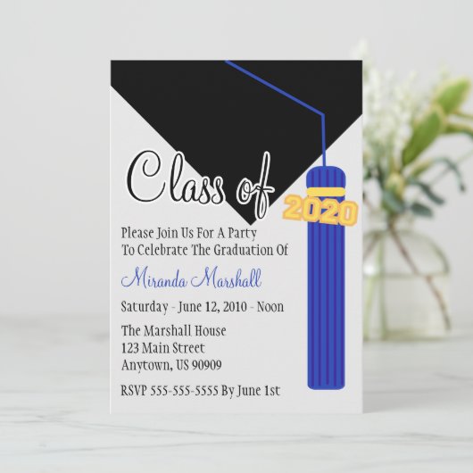 Klasse of 2020 Tassel Abschluss Invite (blau) Einladung (Stehend Vorderseite)