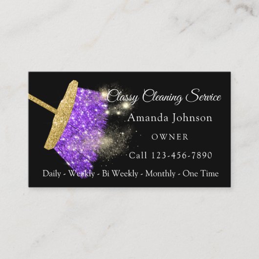 Klasse Reinigungsservice Elegante Funkelnd Lila Visitenkarte (Vorderseite)