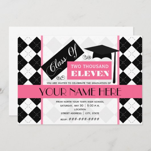 Klasse schwarzer Raute 2011 u. des rosa Einladung (Vorne/Hinten)