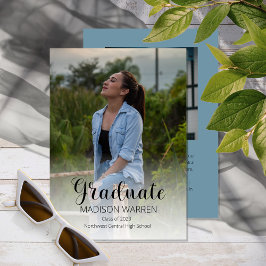 Klasse Script Graduate Zwei Foto Abschluss Blau Einladung