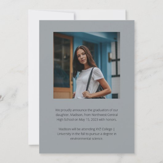 Klasse Script Graduate Zwei-Foto-Abschluss Grau Einladung (Rückseite)