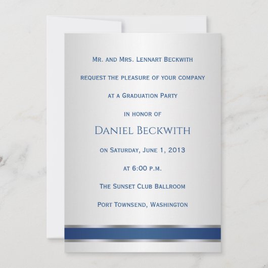 Klasse, silberblau Mortar & Diplom Abschluss Einladung (Rückseite)