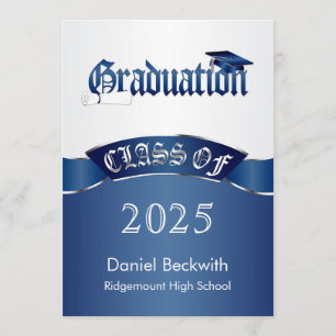 Klasse, silberblau Mortar & Diplom Abschluss Einladung