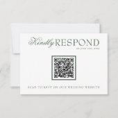 Klasse Smaragdgrün Boho QR Fancy Code Hochzeit RSVP Karte (Vorderseite)