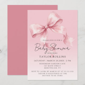 Klasse Süße Schleife Rosa Baby Shower Einladung