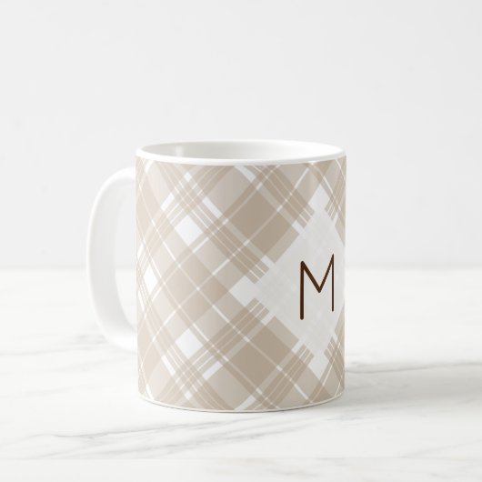 Klasse Tan Kariert Monogramm Kaffeetasse (Vorderseite Links)