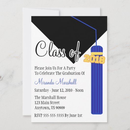 Klasse von 2018 Tassel Abschluss Invite (blau) Einladung (Vorderseite)