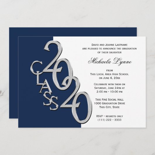 Klasse von 2020 Grad Silber mit Farboption Einladung (Vorne/Hinten)