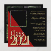 Klasse von 2021 Gold Grad Rot und Schwarz mit Foto Einladung (Vorne/Hinten)