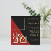 Klasse von 2021 Gold Grad Rot und Schwarz mit Foto Einladung (Stehend Vorderseite)