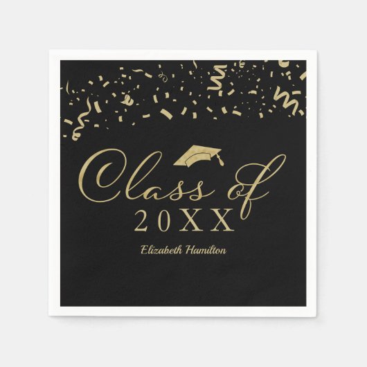 Klasse von 2021 Gold Script Graduation Party Black Serviette (Vorderseite)