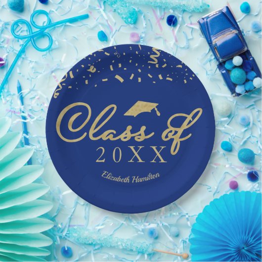 Klasse von 2021 Gold Script Graduation Party Blue Pappteller (Party)
